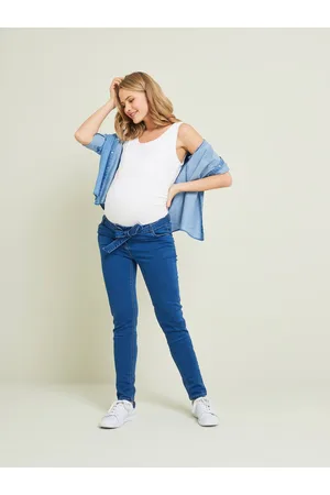 Vertbaudet Molton slim zwangerschapsbroek met denim look denim stone