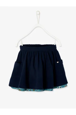 Vertbaudet Omkeerbare meisjesrok effen kleur of bloemenprint marineblauw omkeerbaar groen p
