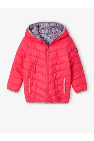 Vertbaudet Lichtgewicht omkeerbaar meisjesjack met capuchon en gerecyclede polyester voering roze met print