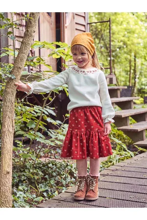 Vertbaudet Fluwelen meisjesrok met bloemenmotief iriserende details bruin met print