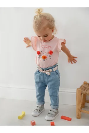 Vertbaudet Babyjeans met stoffen riem double stone