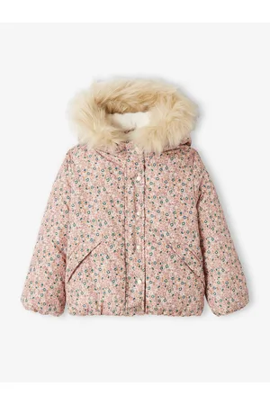 Vertbaudet Korte donsjas met capuchon en bloemenprint voor meisjes licht lila