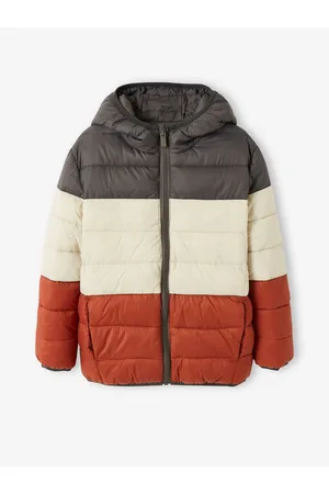 Vertbaudet Lichtgewicht omkeerbaar jongensjack met capuchon en gerecyclede polyester voering colorblock antraciet