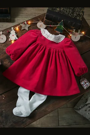 Vertbaudet Fluwelen jurk met bijpassend maillot baby rood