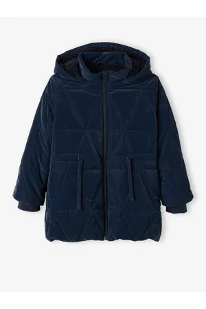 Vertbaudet Lang jack met capuchon voor meisjes en sherpa voering blue dark