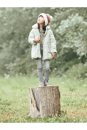 Vertbaudet Lang jack met capuchon voor meisjes en sherpa voering light green