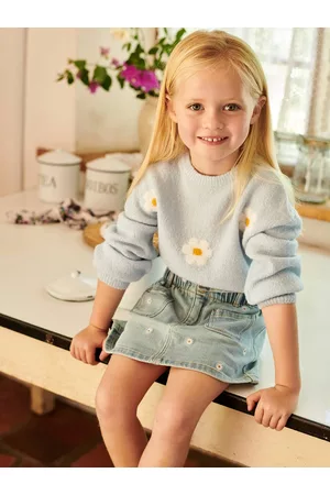 Vertbaudet Meisjesrok van jeans met geborduurde bloemen double stone