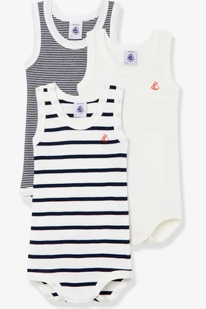 Petit Bateau Set van 3 mouwloze rompertjes in biokatoen wit