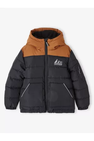 Vertbaudet Tweekleurig jongensjack met kap en gerecyclede polyester vulling hazelnoot