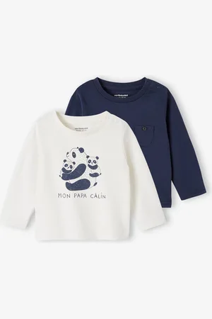 Vertbaudet Set van 2 T-shirts Basics baby lange mouwen ecru