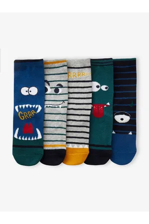 Vertbaudet Set van 5 paar halfhoge sokken"monsters" jongens blauw