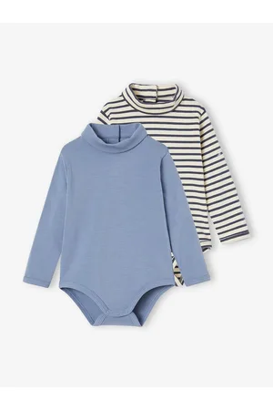 Vertbaudet Set van 2 babyromperstje met opgerold kraagje ijsblauw