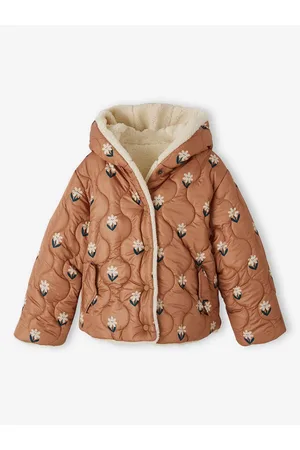 Vertbaudet Gewatteerd en sherpa jack met omkeerbare capuchon voor meisjes hazelnoot