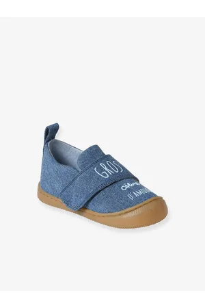 Vertbaudet Denim stoffen sloffen met klittenband voor baby jeansblauw