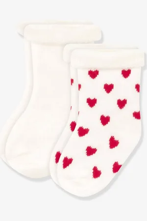Petit Bateau Set van 2 paar tricot babysokjes wit, bedrukt