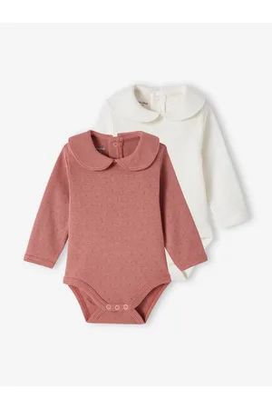 Vertbaudet Set van 2 gebreide babyrompertjes met lange mouwen oudroze