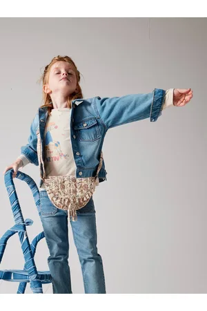 Vertbaudet Jeansjasje voor meisjes met bloemenanimatie op de achterkant stone