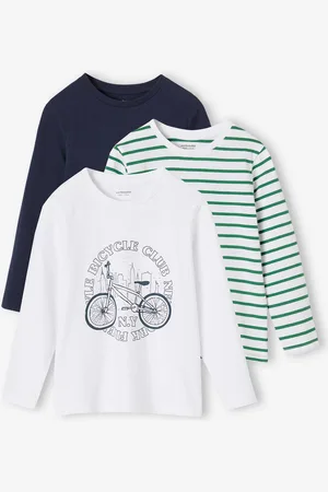 Vertbaudet Set van 3 bijpassende jongensshirts met lange mouwen wit