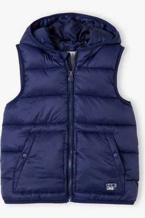 Vertbaudet Mouwloos donsjack voor jongens met capuchon met colourblock effect marineblauw