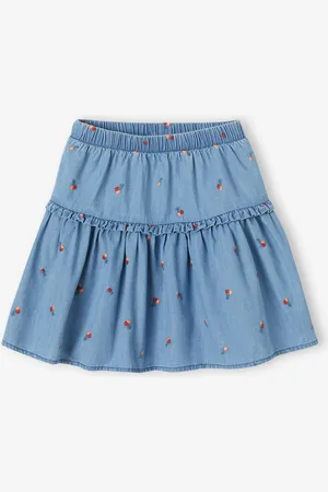 Vertbaudet Geborduurde meisjesrok mer kersen van licht denim stone