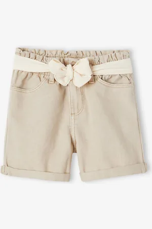 Vertbaudet Meisjesshort in paperbag-stijl met ceintuur van katoengaas zandbeige