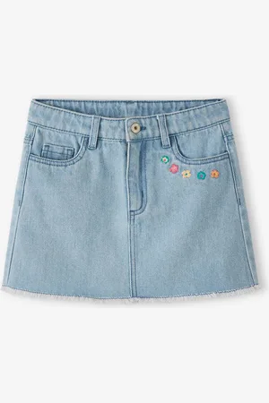 Vertbaudet Meisjesrok van jeans met geborduurde bloemen gebleekt denim