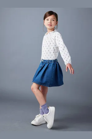 Vertbaudet Meisjesplooirok van jeans stone