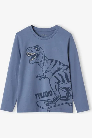 Vertbaudet Basics T-shirt met lange mouwen voor jongens met een speels of grafisch motief grijsblauw