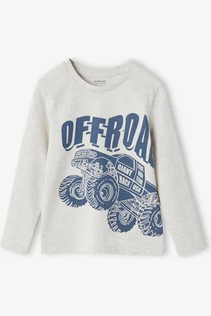 Vertbaudet Basics T-shirt met lange mouwen voor jongens met een speels of grafisch motief gemêleerd wit