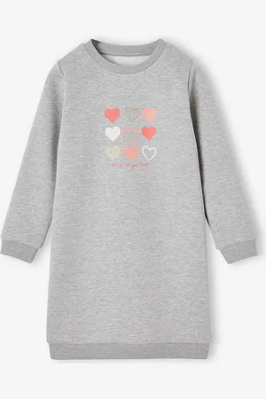 Vertbaudet Basics fleece meisjesjurk gemêleerd grijs