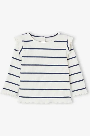 Vertbaudet T-shirt van ribstof met mouwen met ruches meisjesbaby ecru