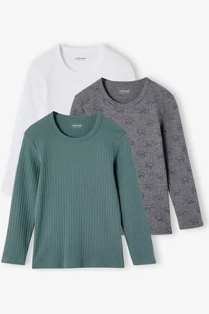Vertbaudet Set van 3 T-shirts van ribstof met lange mouwen jongens smaragdgroen