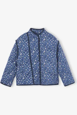 Vertbaudet Gewatteerd jasje met bloemen en sherpa voering voor meisjes blauw, bedrukt