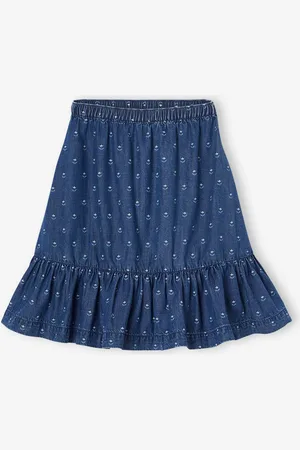 Vertbaudet Halflange rok met ruche van licht denim middenblauw