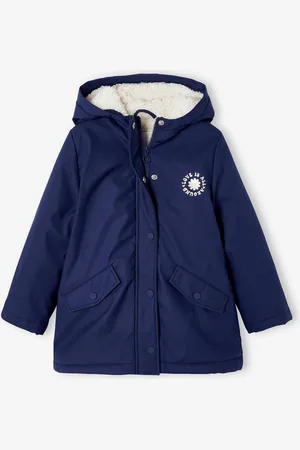 Vertbaudet Regenjas voor meisjes met capuchon en sherpa voering marineblauw