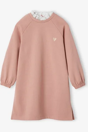 Vertbaudet Meisjesjurk in fleece met kraag van Engels borduursel rouge