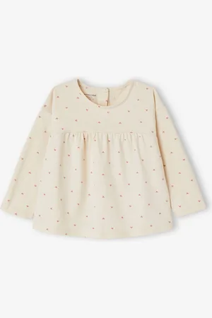 Vertbaudet T-shirt met print en lange mouwen baby bio personaliseerbaar vanille