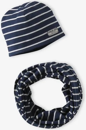 Vertbaudet Gestreepte set van muts + snood voor jongens marineblauw