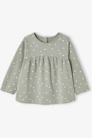 Vertbaudet T-shirt met print en lange mouwen baby bio personaliseerbaar saliegroen