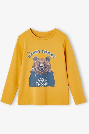 Vertbaudet Oeko-Tex® fun T-shirt met lange mouwen en kattenmotief voor jongens geel