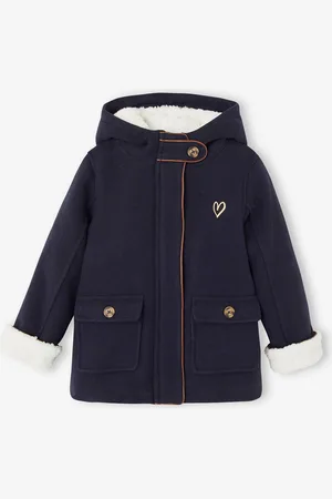 Vertbaudet Mantel met capuchon van wol met sherpa voering voor meisjes marineblauw