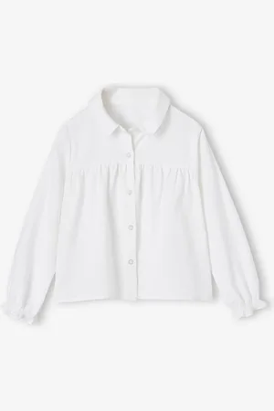 Vertbaudet Uitlopende meisjesblouse van popeline wit