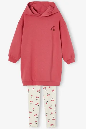 Vertbaudet Jurk van fleece met capuchon en legging meisjes rozen