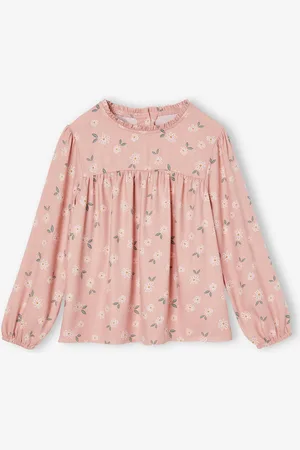 Vertbaudet Blouse met bloemen meisje roze (poederkleur)