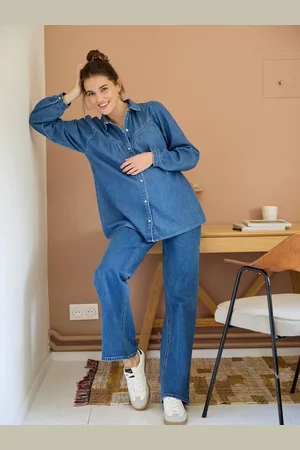 Vertbaudet Zwangerschaps- en voedingsblouse van denim stone