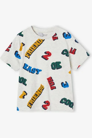 Vertbaudet Jongensshirt met korte mouwen en XXL-opschrift gemêleerd wit