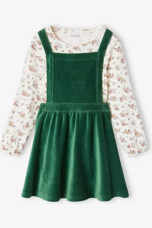 Vertbaudet Set schortjurk van fluweel en T-shirt meisjes groen
