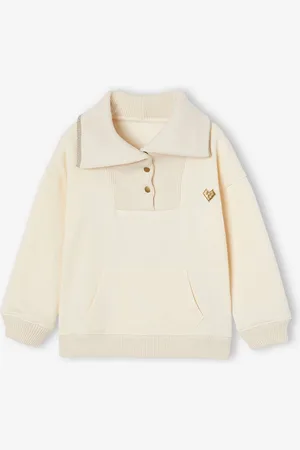 Vertbaudet Sportieve sweater met hoge kraag en drukknopen voor meisjes vanille