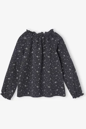 Vertbaudet Gebloemde meisjesblouse in milleraies fluweel antraciet