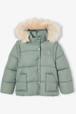 Vertbaudet Meegroeijack van fleece voor meisjes met afneembare capuchon en mouwen korstmos